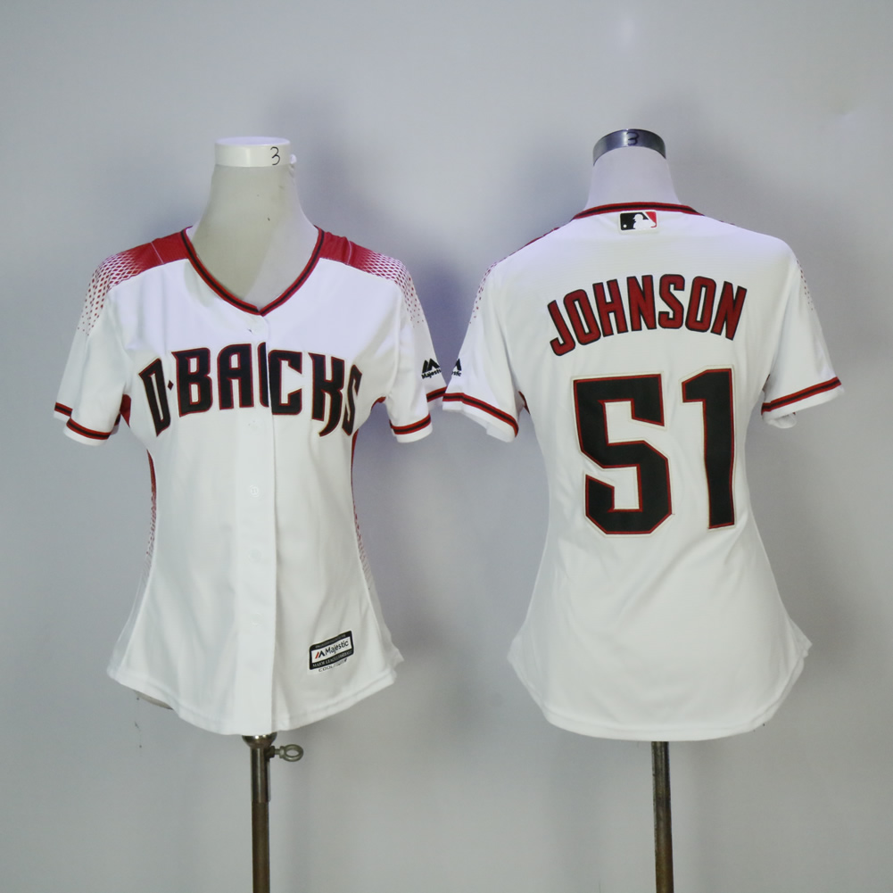 Women Arizona Diamondback #51 Johnson White MLB Jerseys1->women mlb jersey->Women Jersey